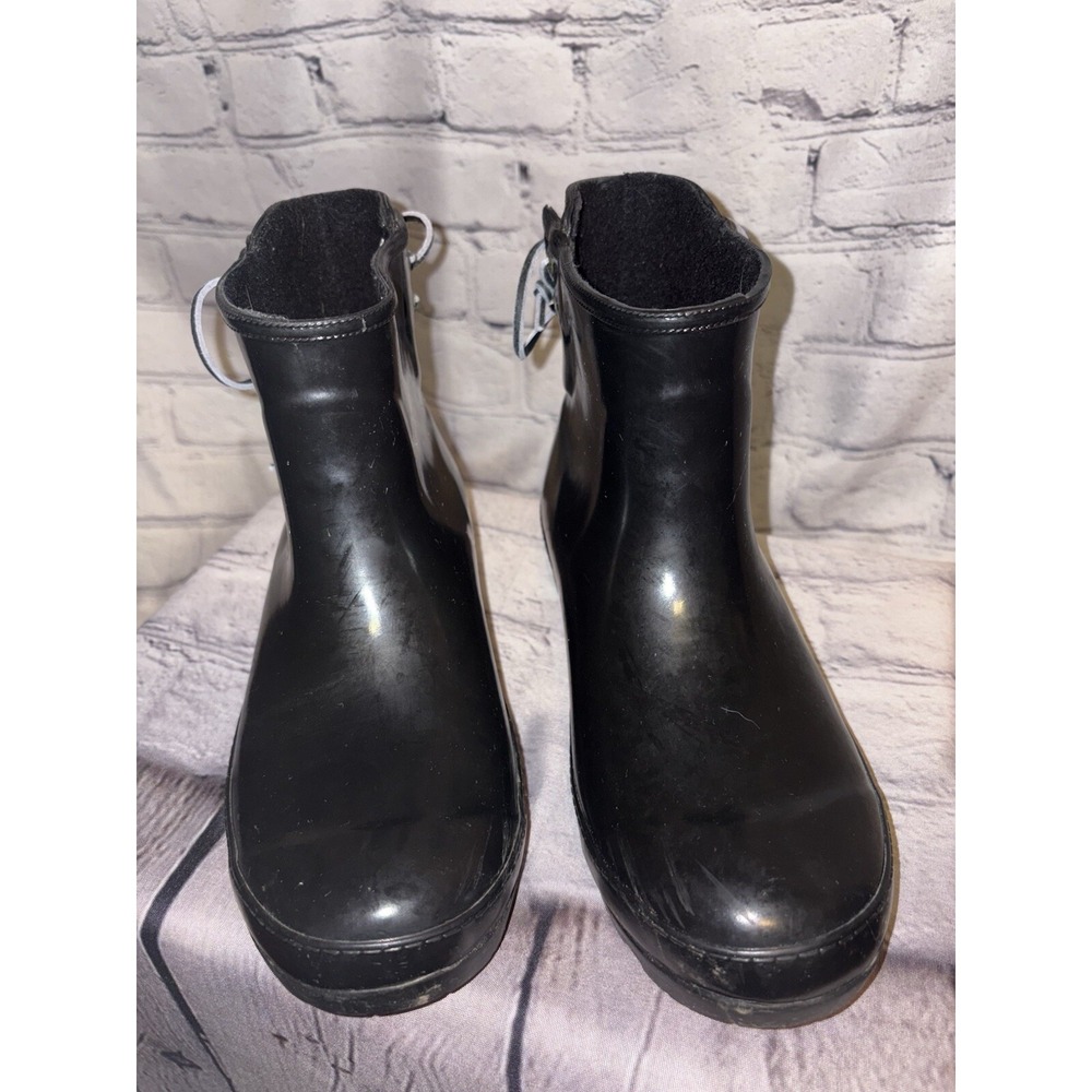 Sperry Back Lace Ankle Boots Black Rubber Waterproof Near Mint! Woman's Size 7